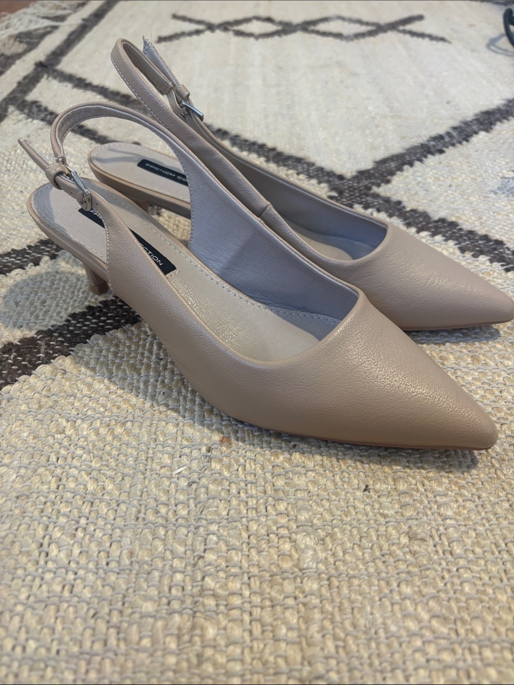 French Connection Nude Pointed Slingback Kitten Heels